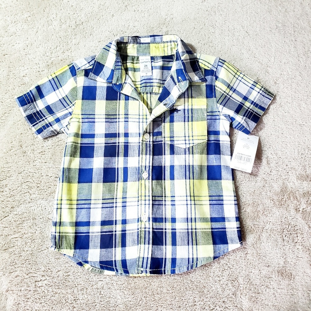 Carters Plaid Short Sleeve Button Down Shirt New